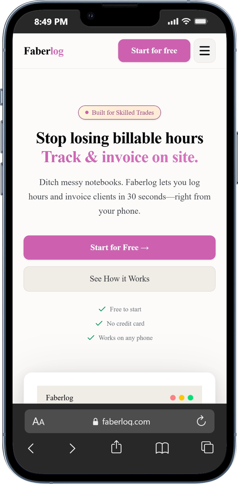 Faberlog mobile preview