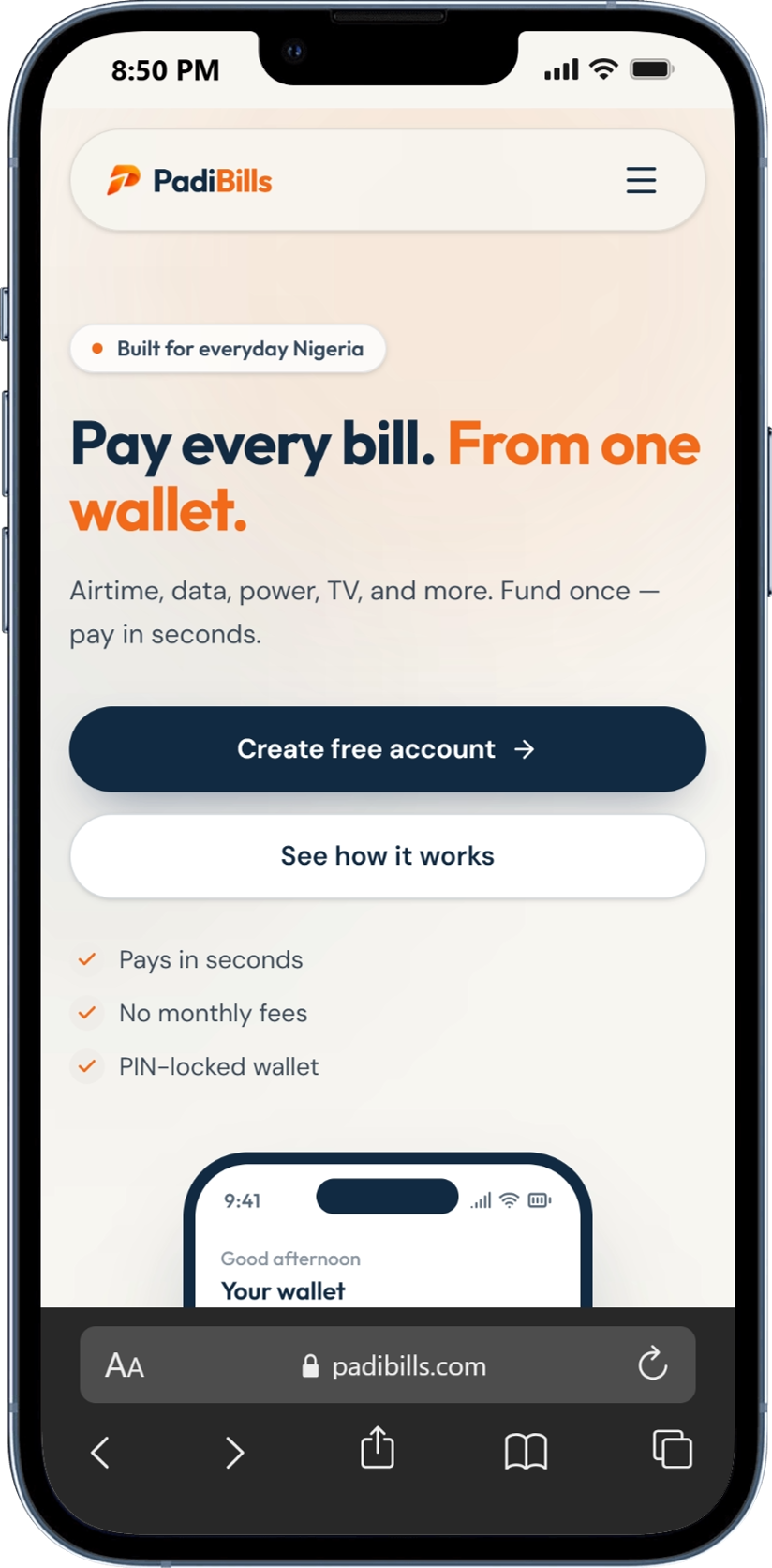 Padibills mobile preview